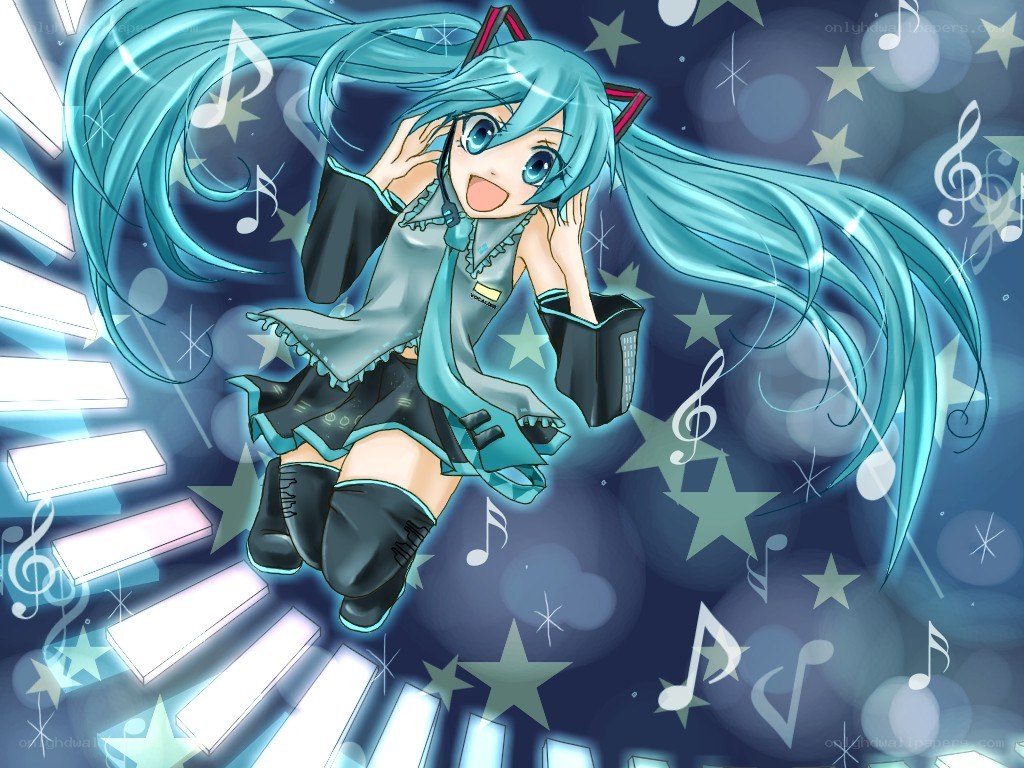 Miku singing with music notes