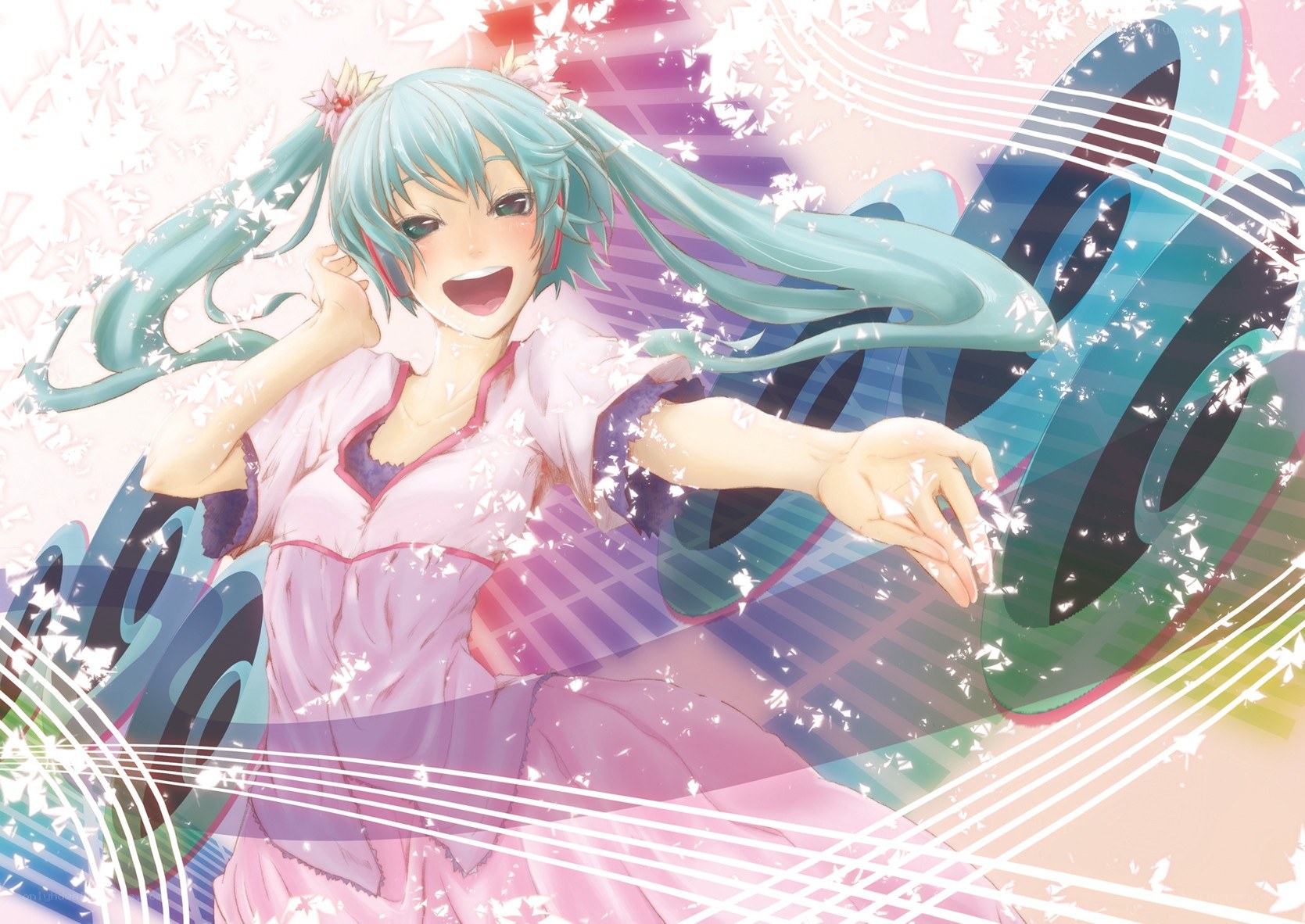 Miku singing with music notes