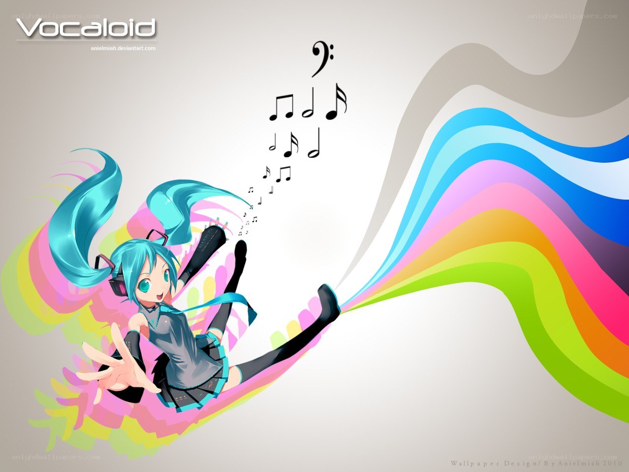 Miku singing with music notes
