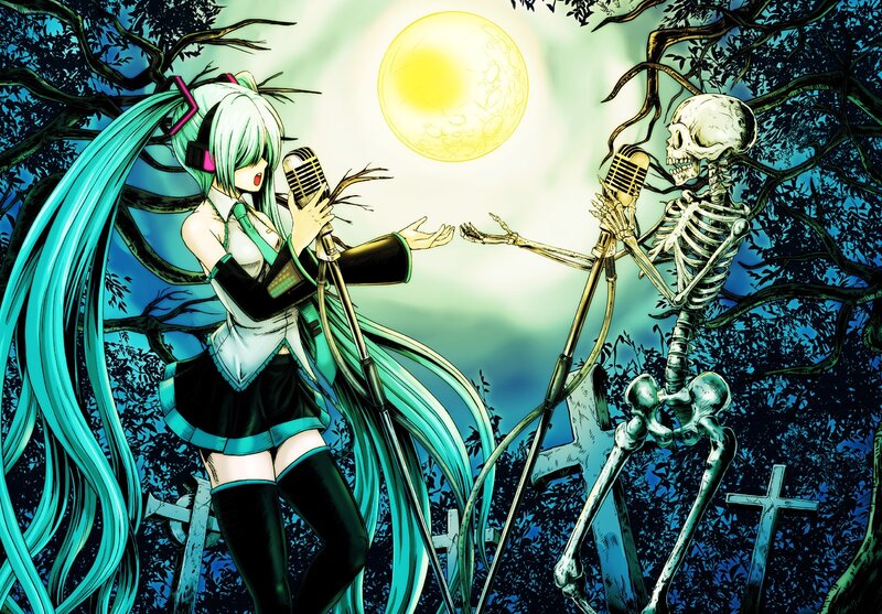 Miku sings with a skeleton
