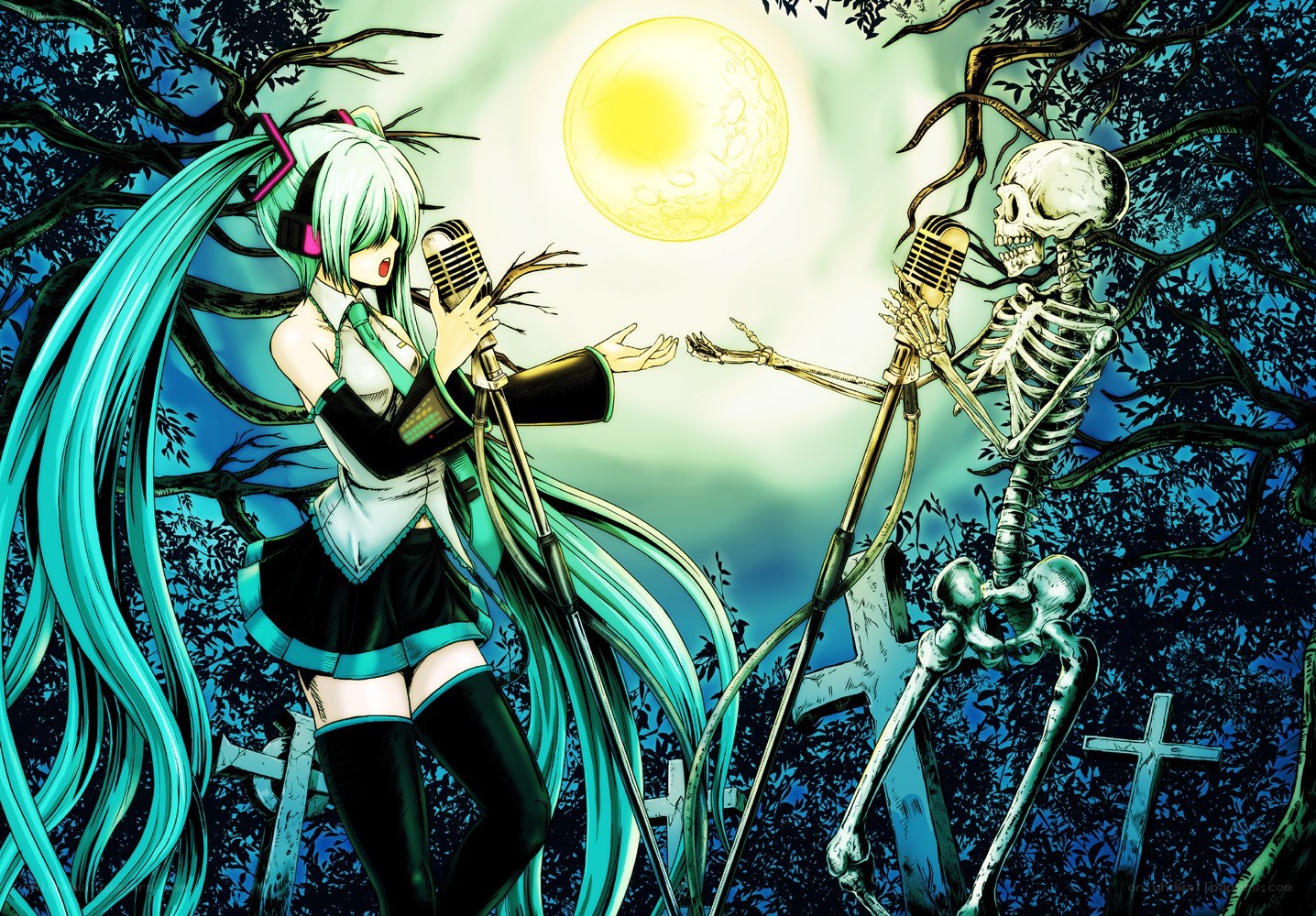Miku sings with a skeleton