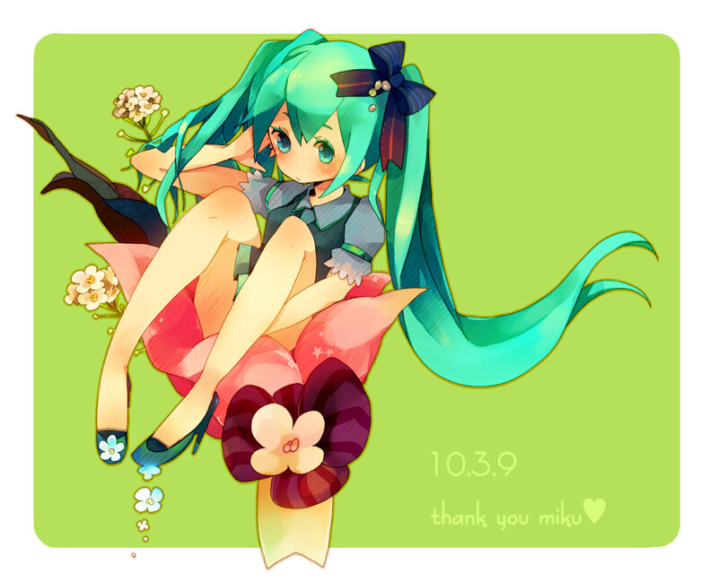 Miku sitting on flowers