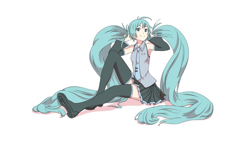 Miku sitting with long hair