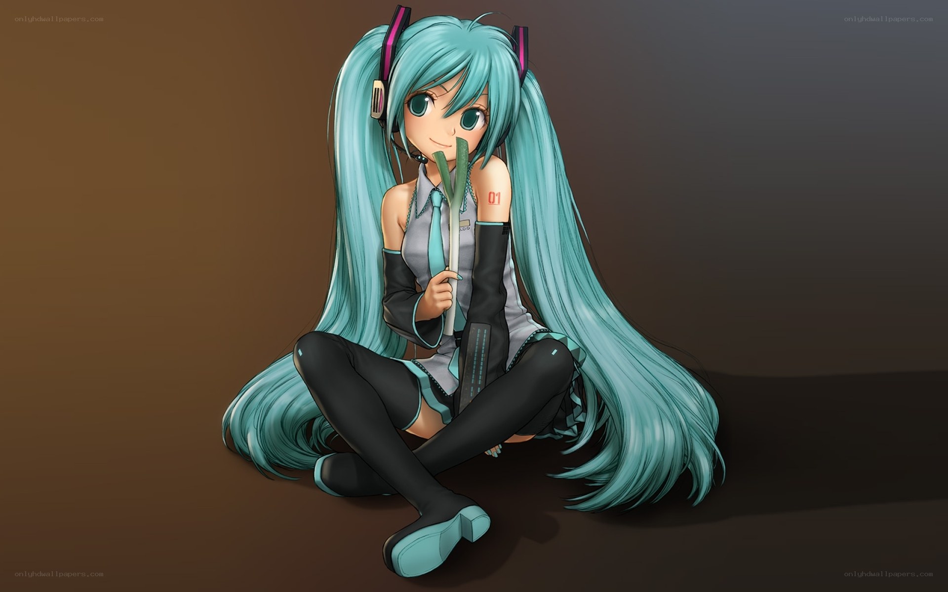 Miku sitting with microphone