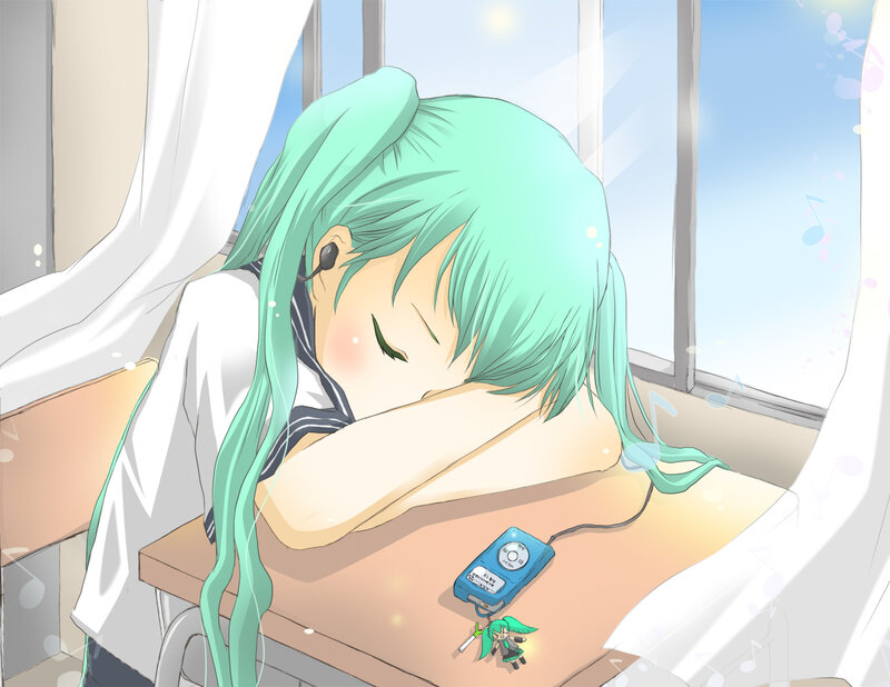 Miku sleeping at her desk