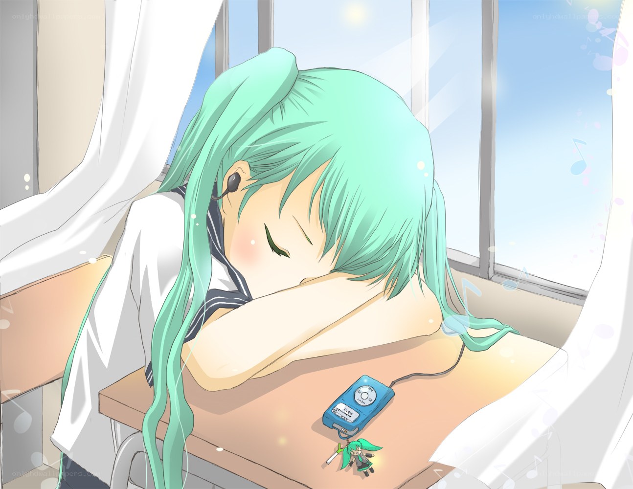Miku sleeping at her desk