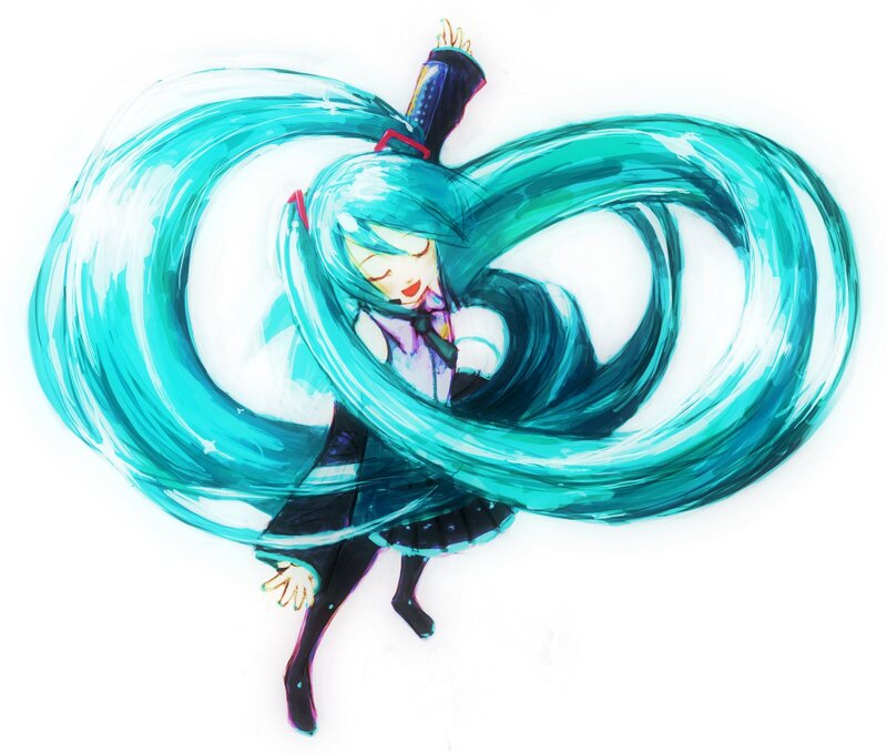 Miku spinning with long hair