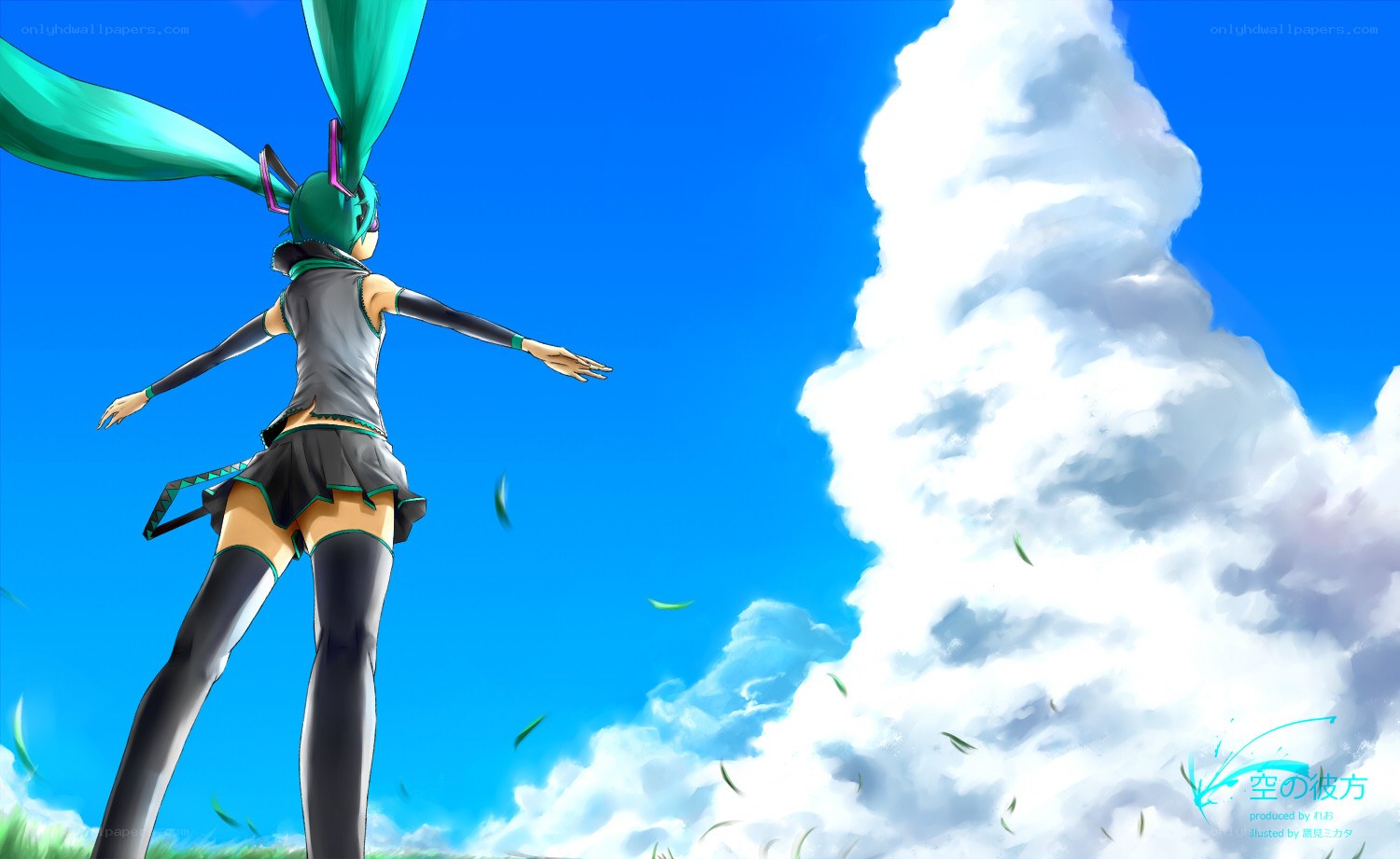 Miku stands with arms outstretched