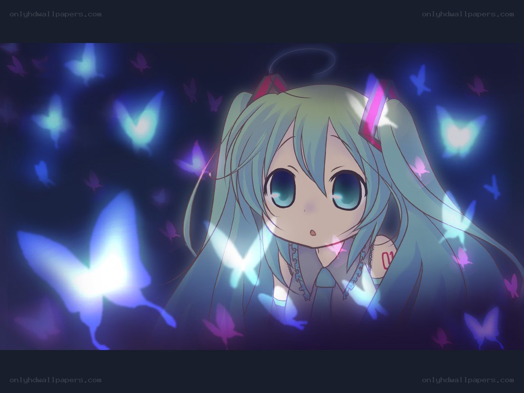 Miku surrounded by glowing butterflies
