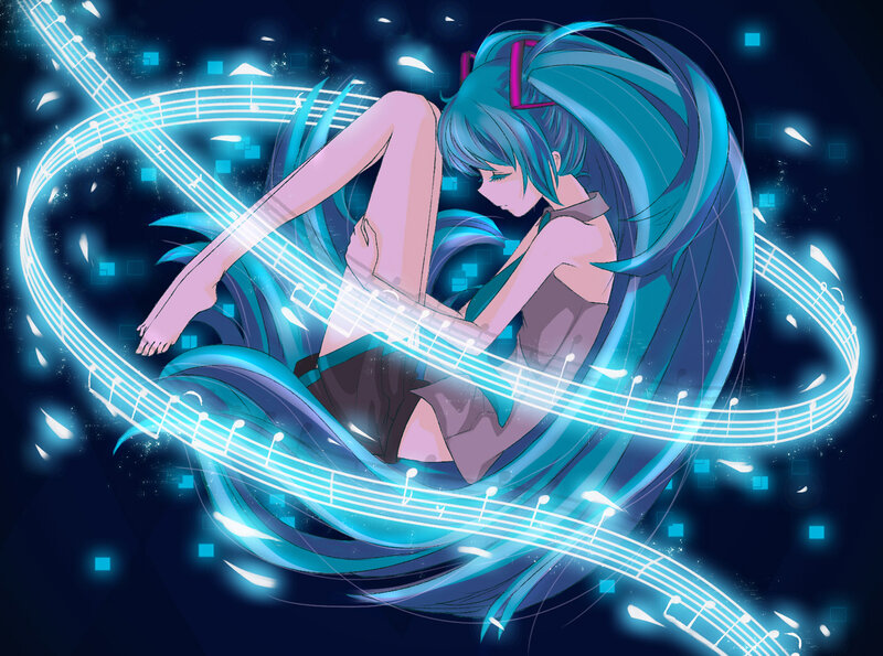 Miku surrounded by music