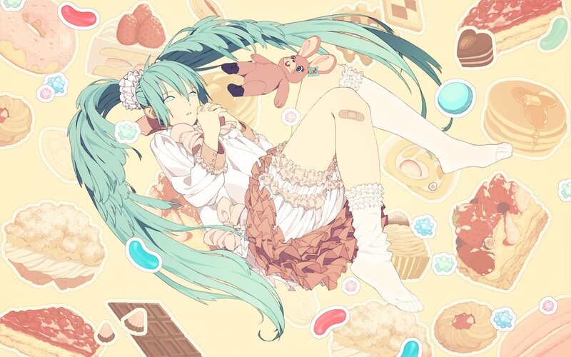 Miku surrounded by sweets