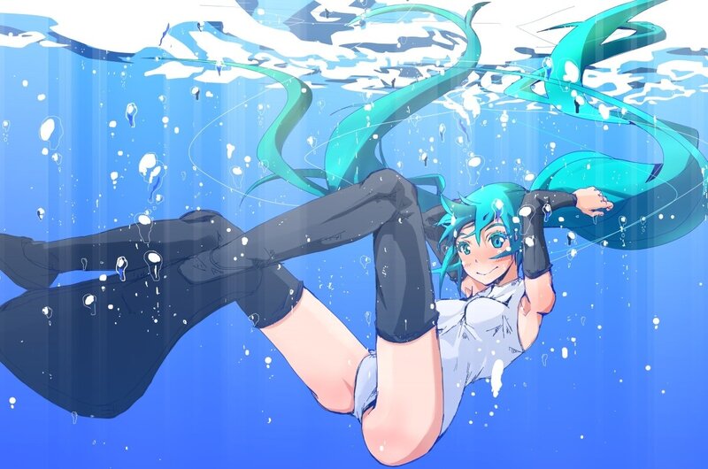 Miku swimming underwater