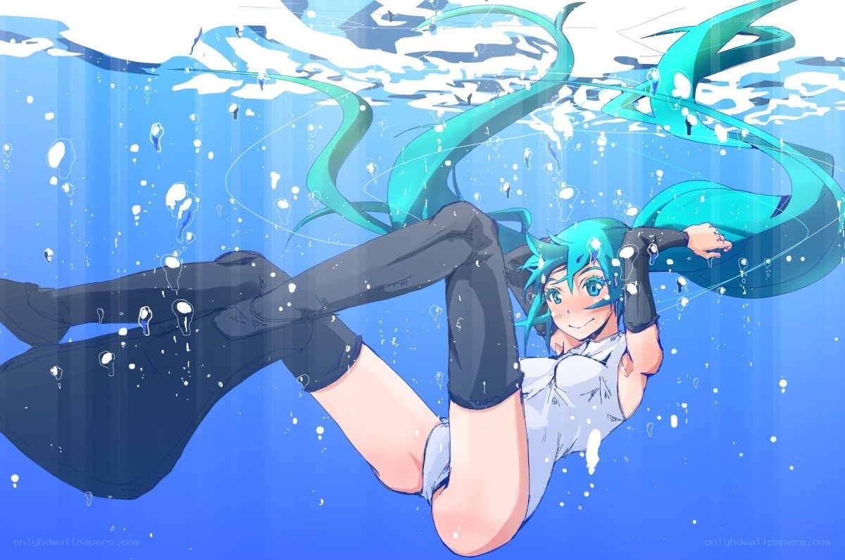 Miku swimming underwater