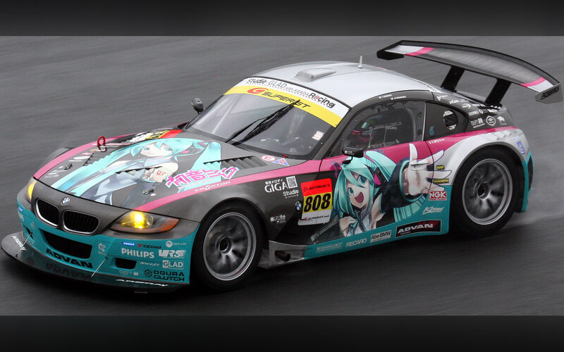 Miku-themed race car on track
