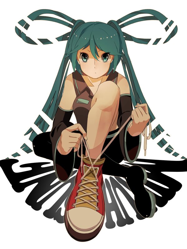 Miku tying her shoelaces