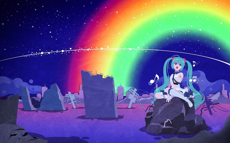 Miku under a rainbow