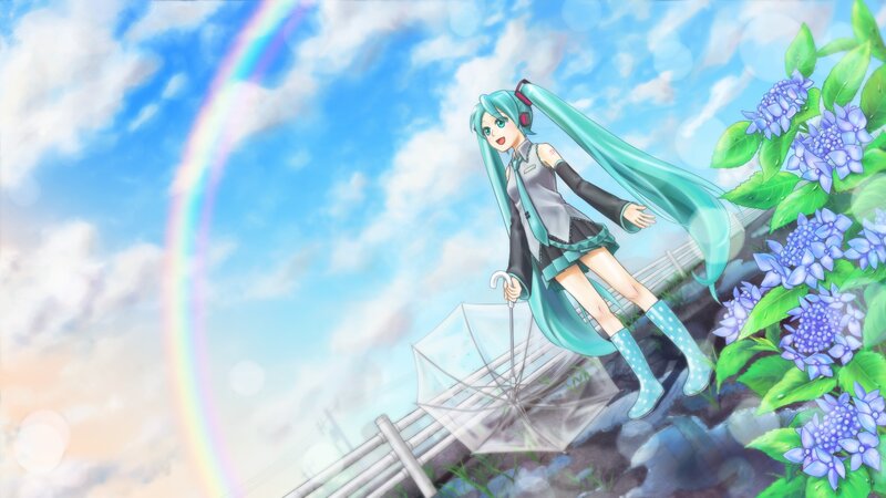 Miku under a rainbow