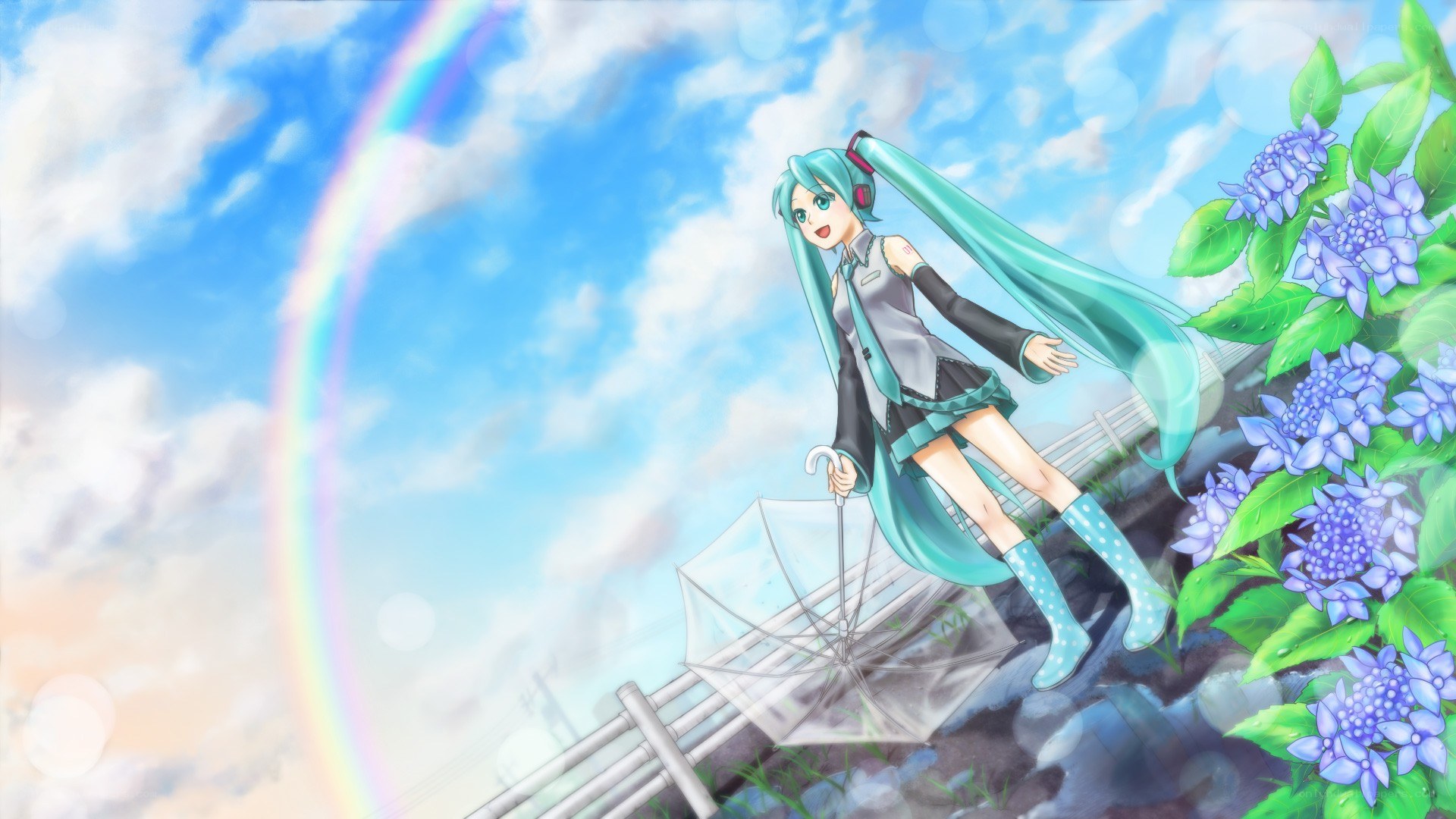 Miku under a rainbow