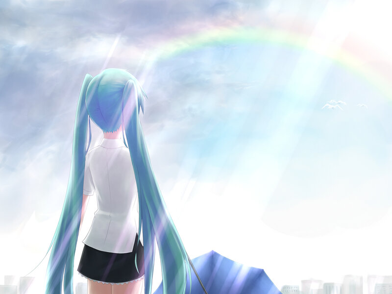 Miku under a rainbow