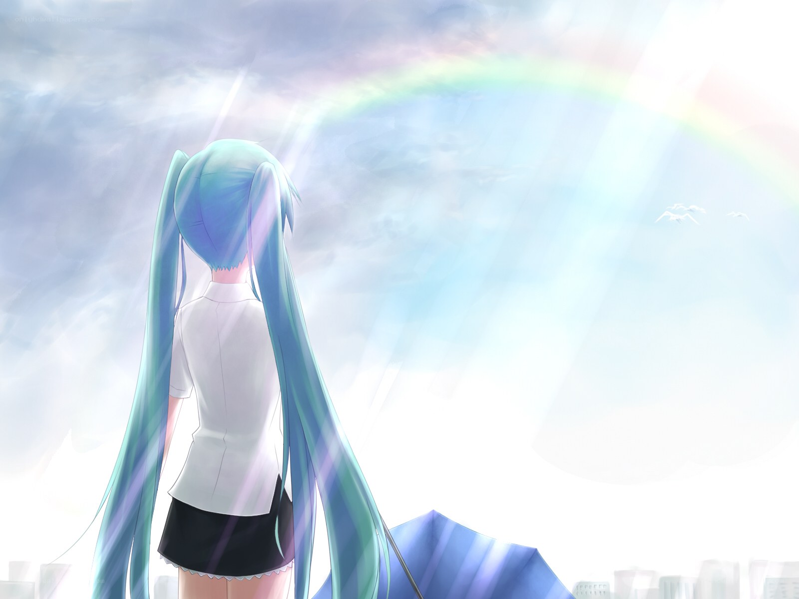 Miku under a rainbow