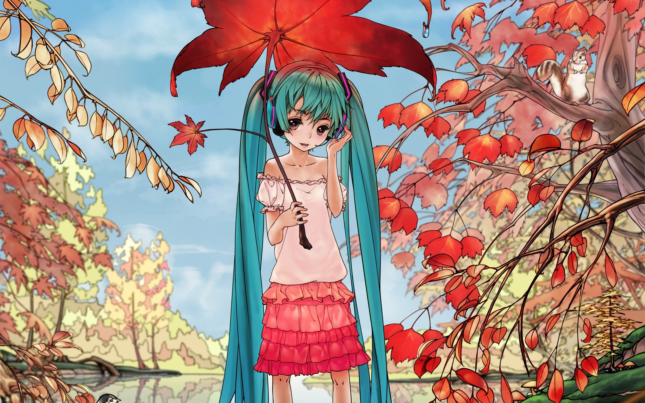 Miku under autumn leaves