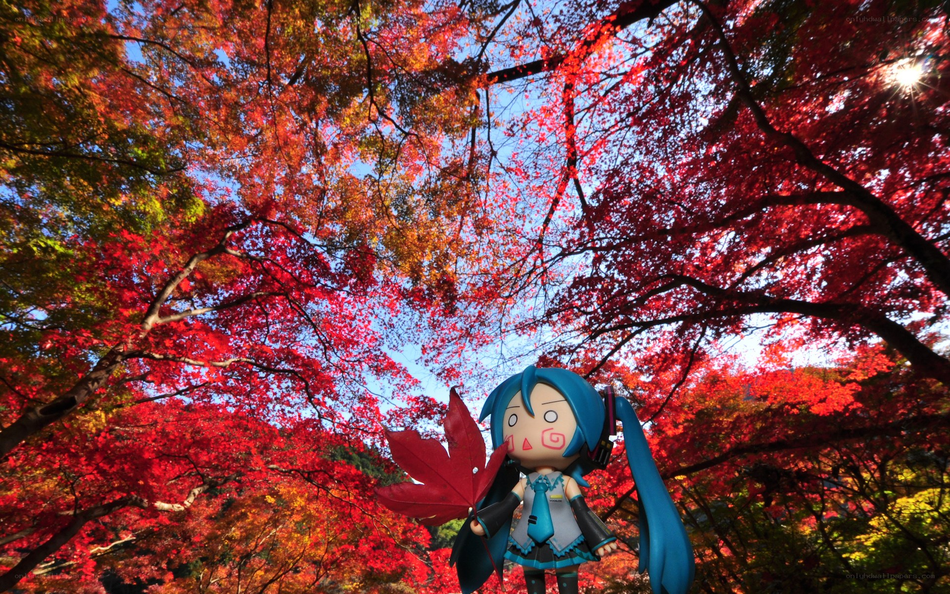 Miku under autumn leaves