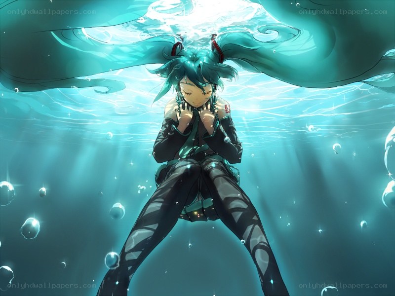 Miku underwater in calm pose