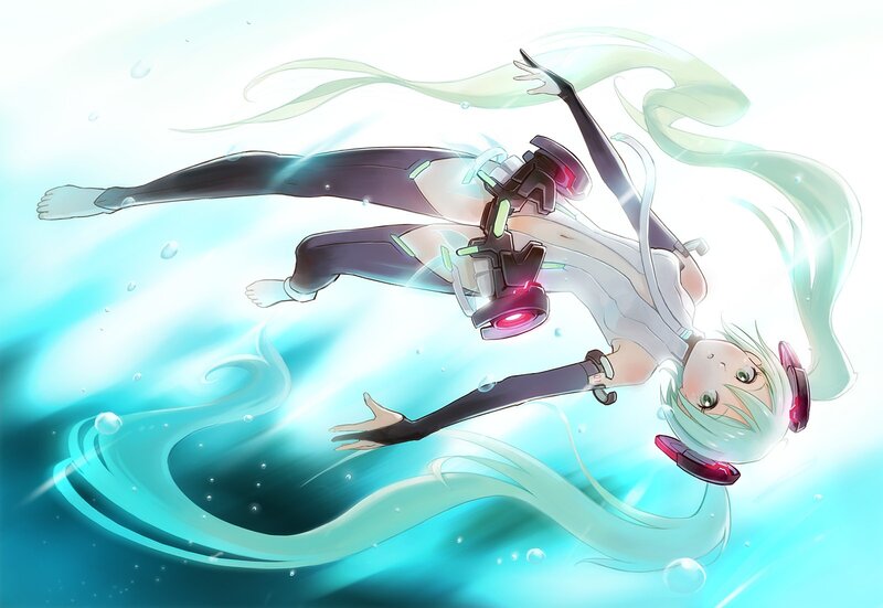 Miku underwater in futuristic suit
