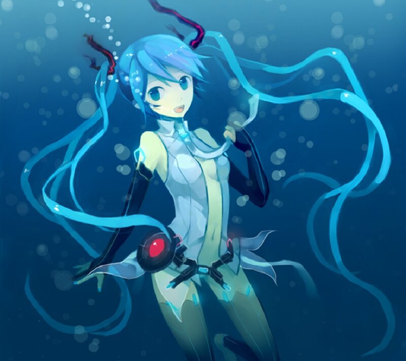 Miku underwater in futuristic suit