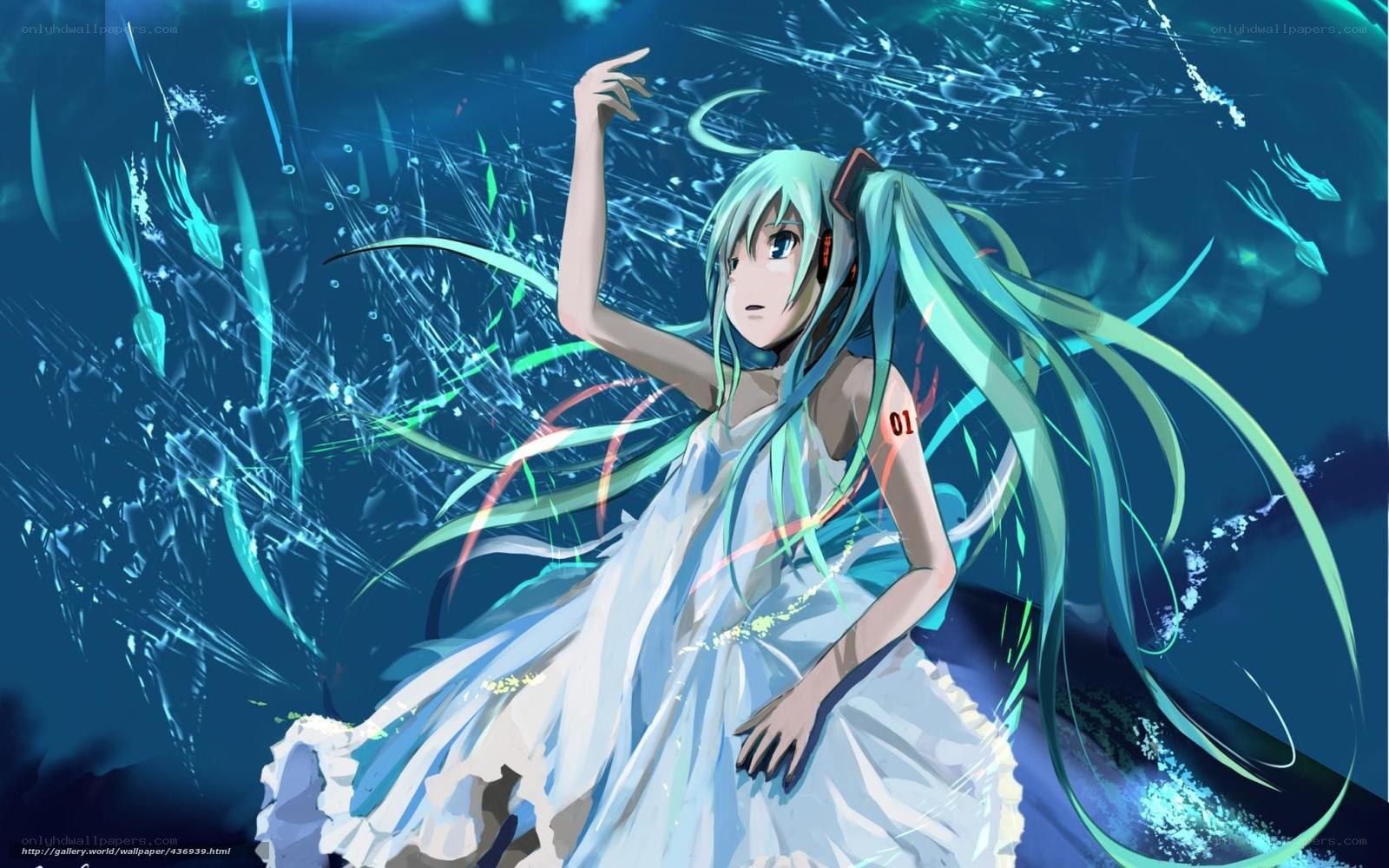 Miku underwater in white dress