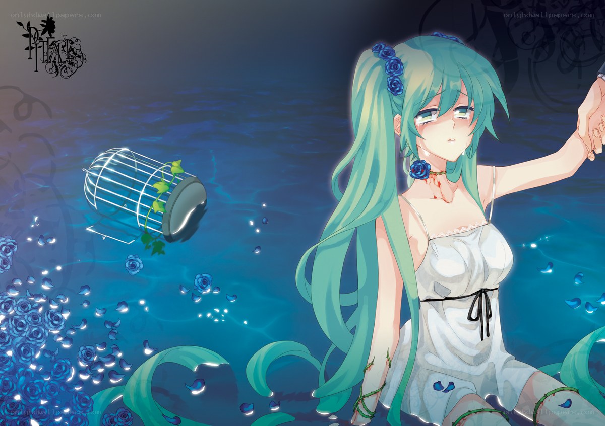 Miku underwater with roses