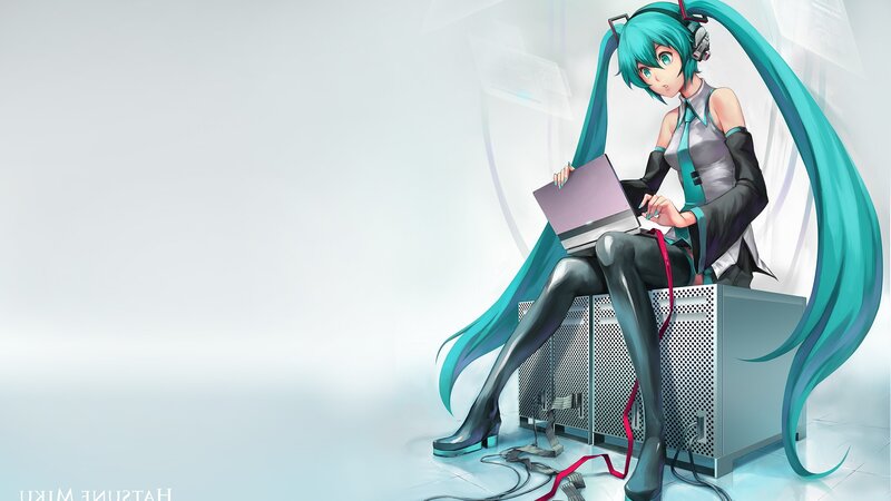 Miku using a laptop