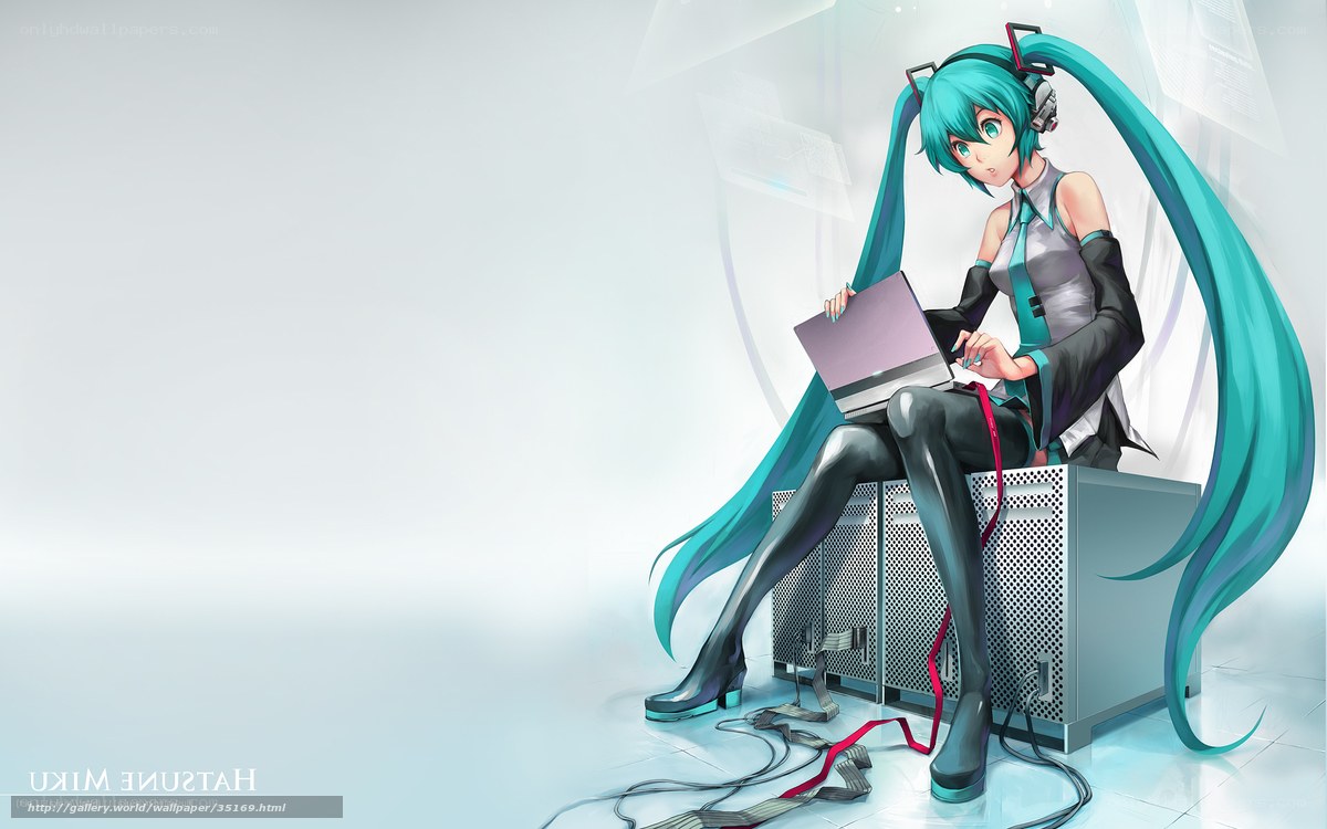 Miku using a laptop
