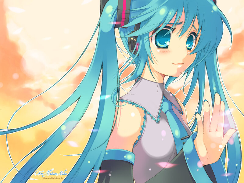 Miku waving at sunset
