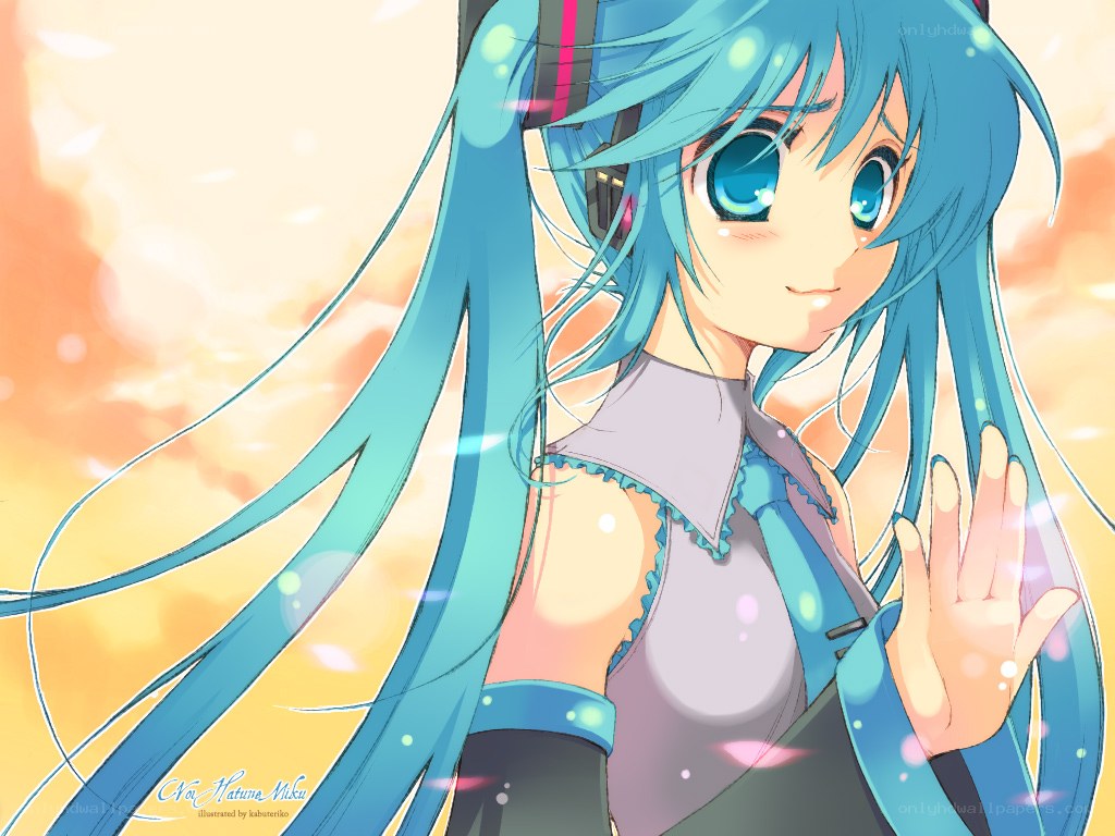 Miku waving at sunset