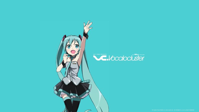 Miku waving on blue background