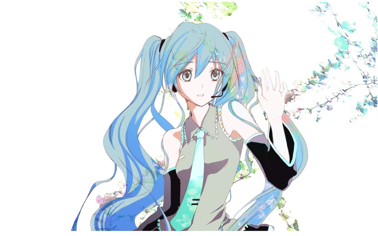 Miku waving with cherry blossoms