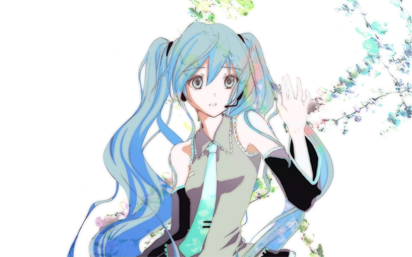 Miku waving with flowers