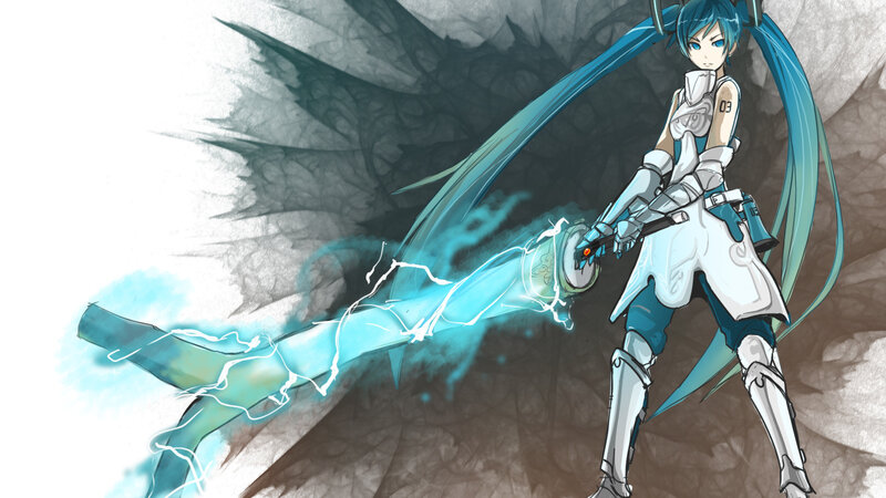 Miku wields a lightning sword