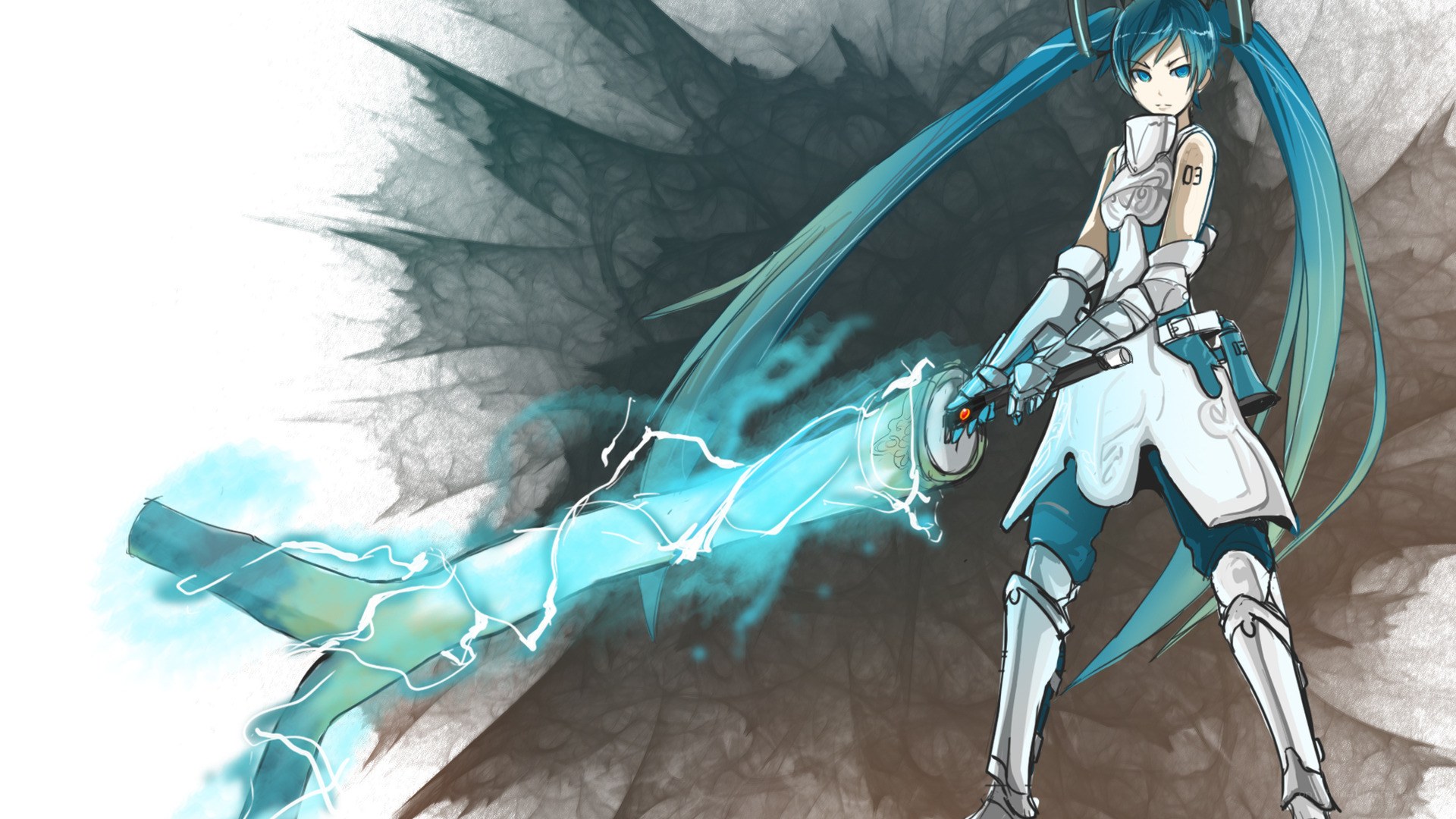 Miku wields a lightning sword