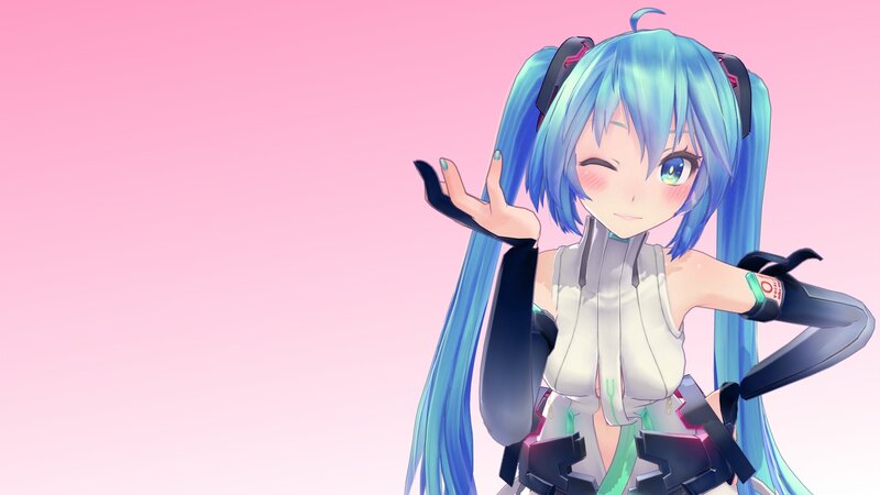 Miku winking and waving