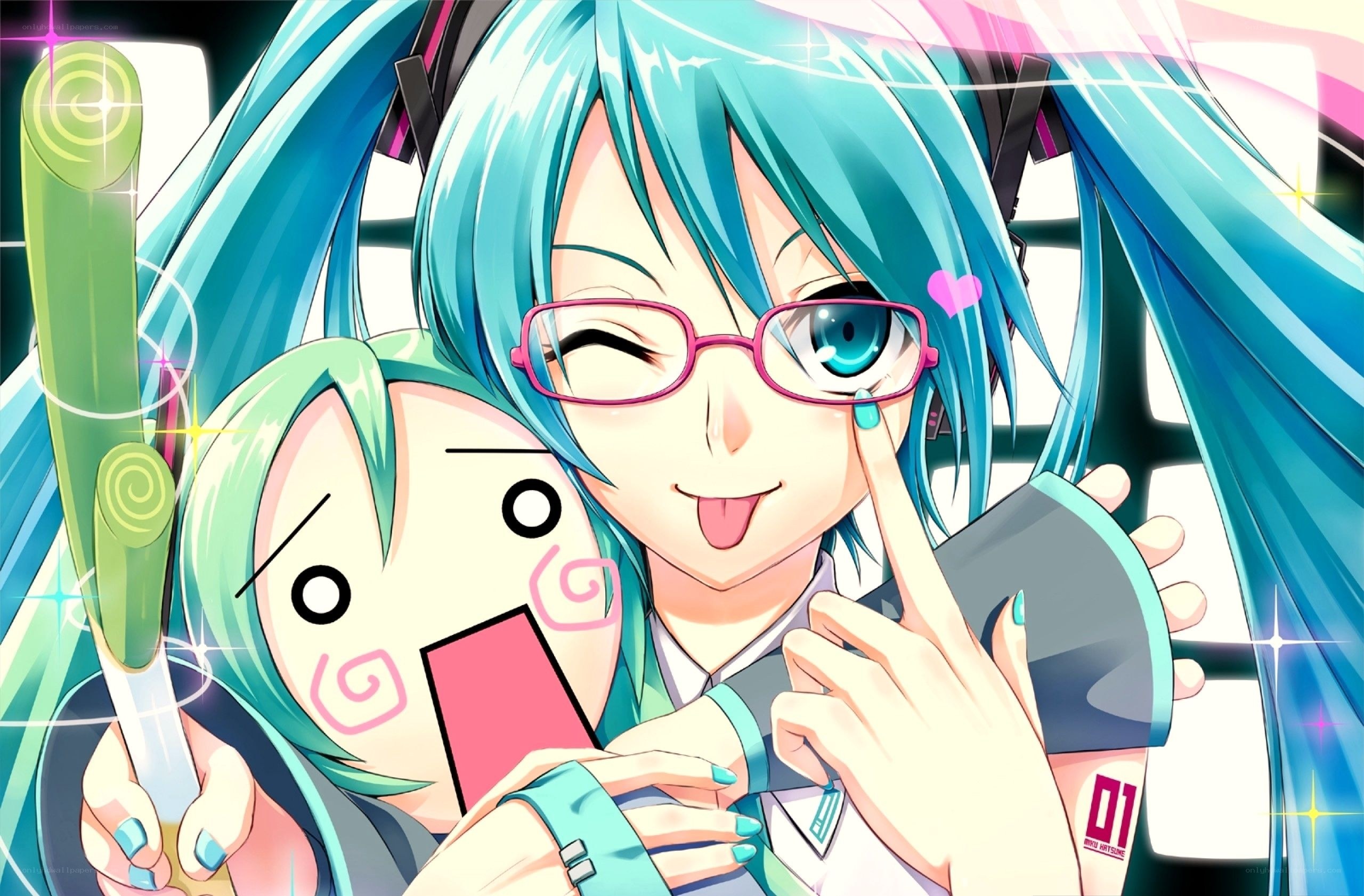 Miku winking with a friend