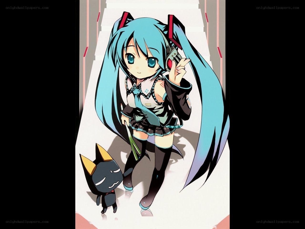 Miku with a cat companion