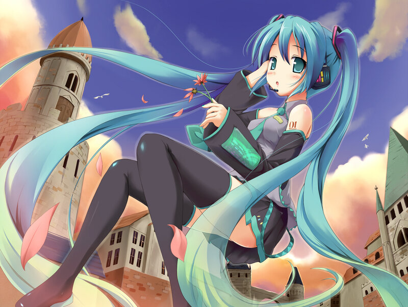 Miku with a flower in the city