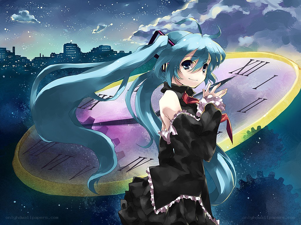 Miku with a giant clock