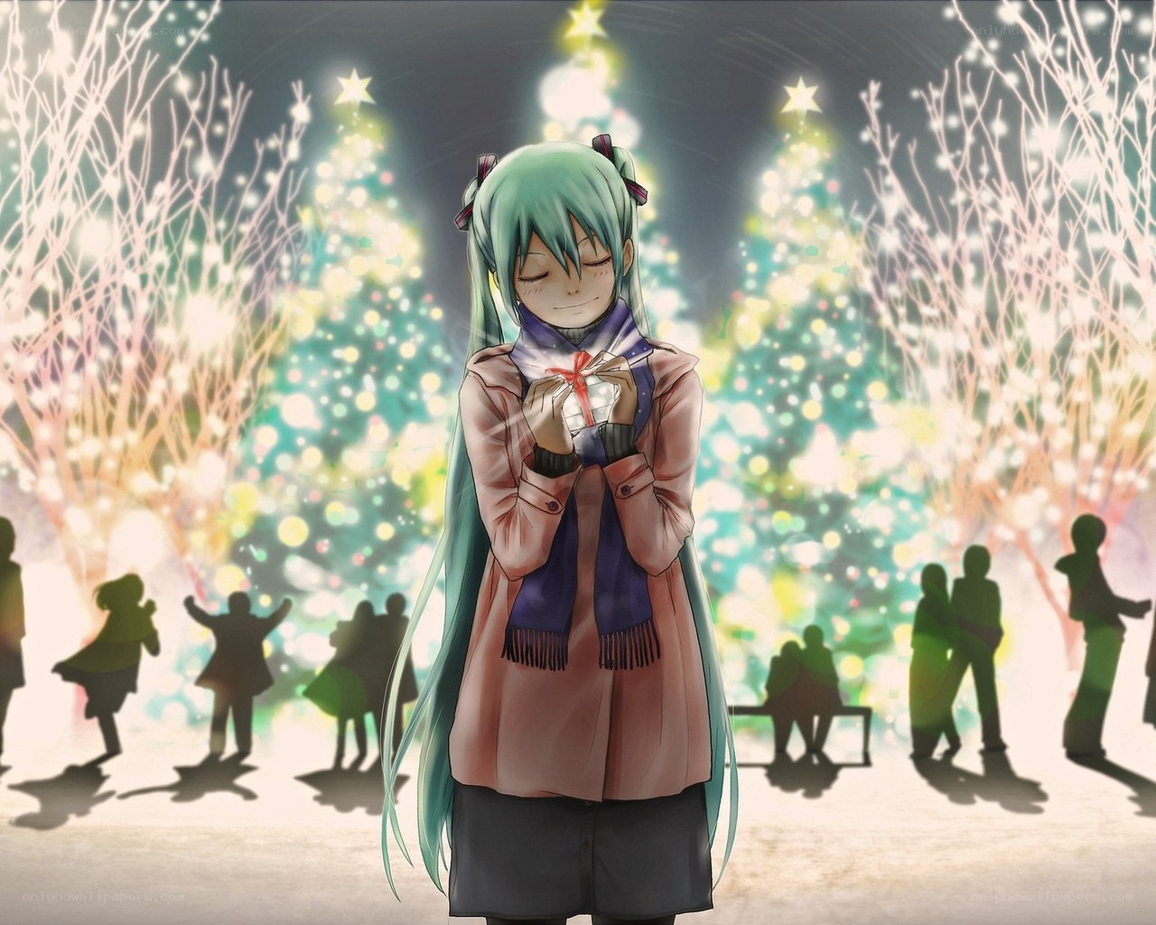 Miku with a gift at night