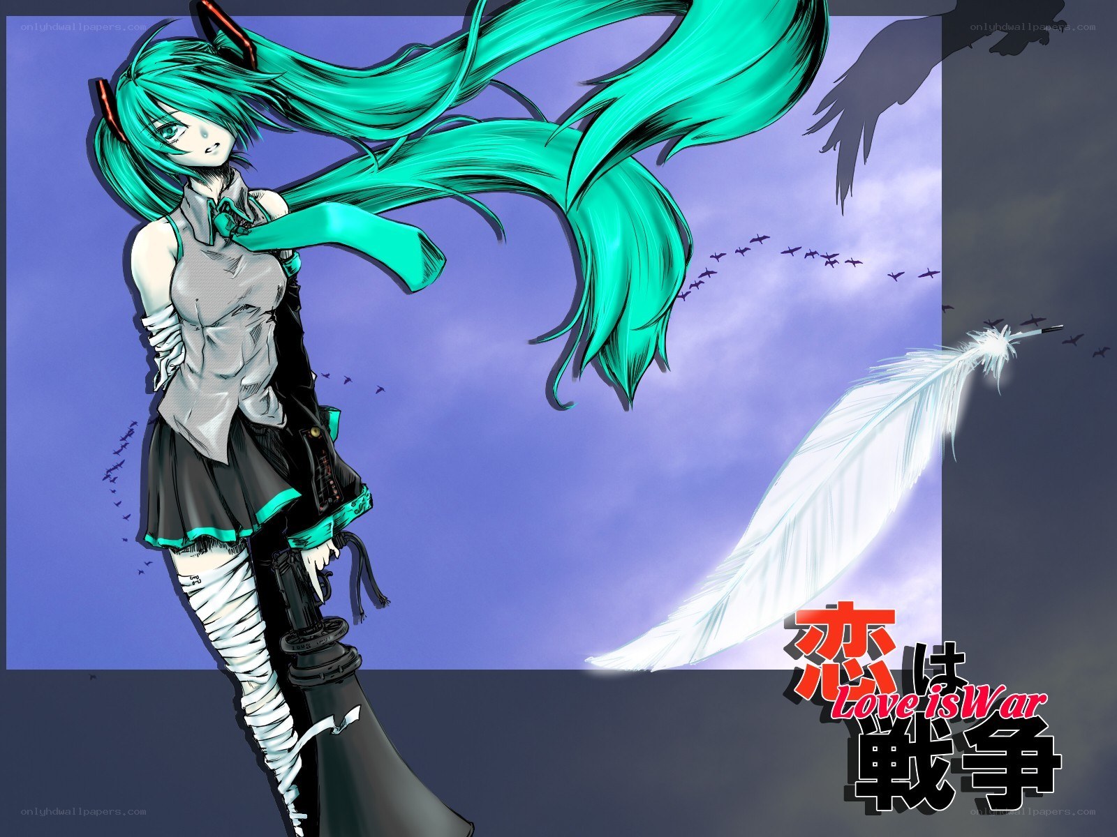 Miku with a gun and feather