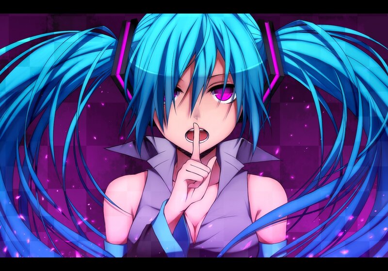 Miku with a shushing gesture