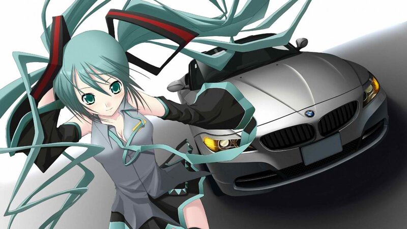 Miku with a silver car