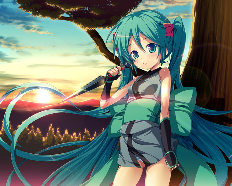 Miku with a sword at sunset